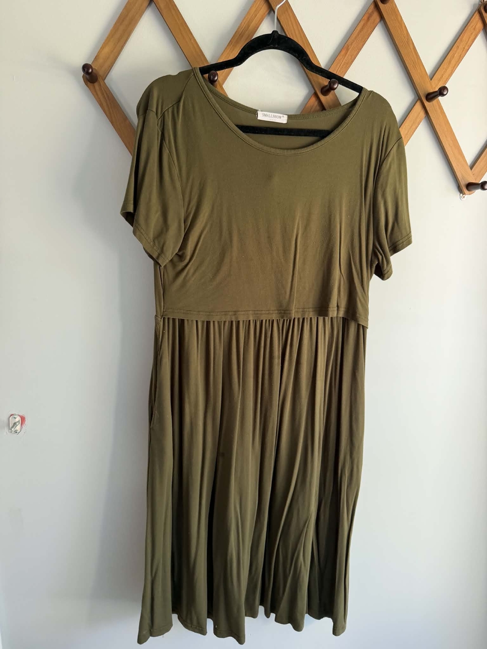 Nursing Olive Green Short Sleeve Midi Dress
